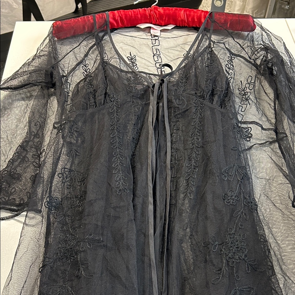 Victoria’s Secret vintage black mesh lace long slip and robe. M/L